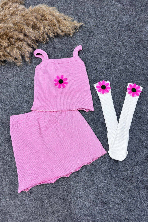 Pushti Gulli Aksessuarli Jiletli Crop Yubka Kombinati - 1