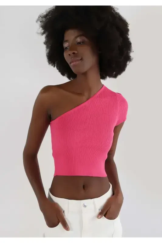 Pushti, ingich kesilgan, yelkali, qisqa yengli, ayollar uchun crop-top - 1