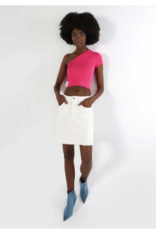 Pushti, ingich kesilgan, yelkali, qisqa yengli, ayollar uchun crop-top - 3