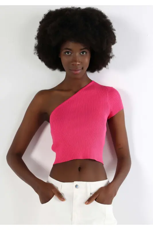 Pushti, ingich kesilgan, yelkali, qisqa yengli, ayollar uchun crop-top - 4