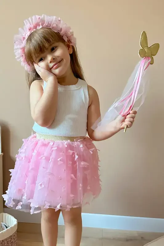 Pushti kapalak aplikali qizlar uchun tulli yubka - Pauline-Pushti - 2