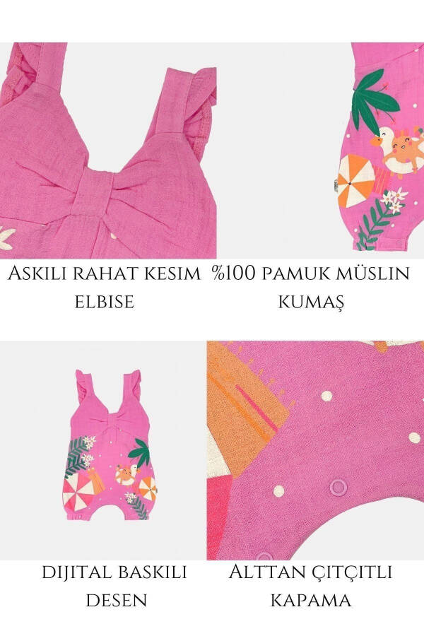 Pushti Osma 100% Paxta Muslin Qizaloq Salopet Tulum | Yozgi Ko'ylak | Oeko-tex Sertifikatlangan - 4