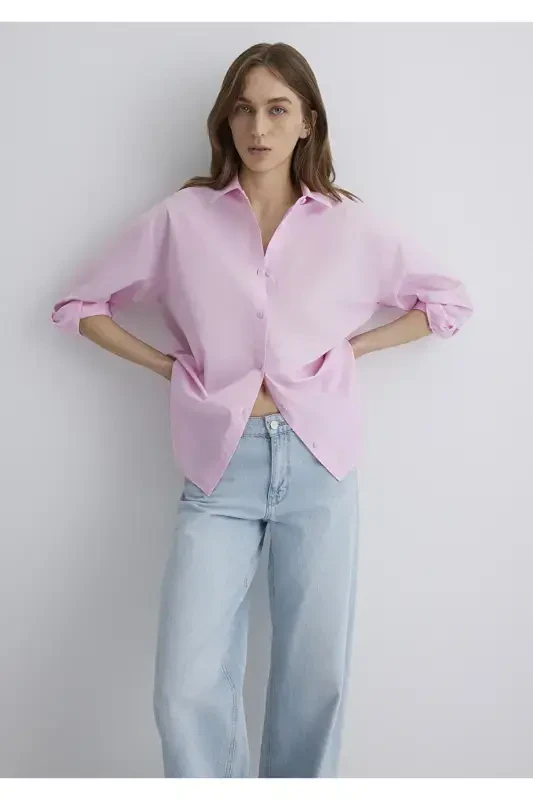 Pushti poplin ko'ylak Oversize / Keng bichim 1210103 - 2