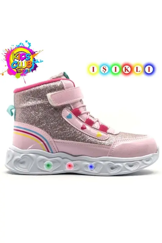 Pushti rangli yoritg'ichli ortopedik qizlar uchun botinka - KIDS CLUB SHOES