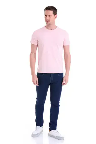 Pushti Regular Fit Tek tekis 100% Paxta Velosiped Yoqali Futbolka-Pushti - 6