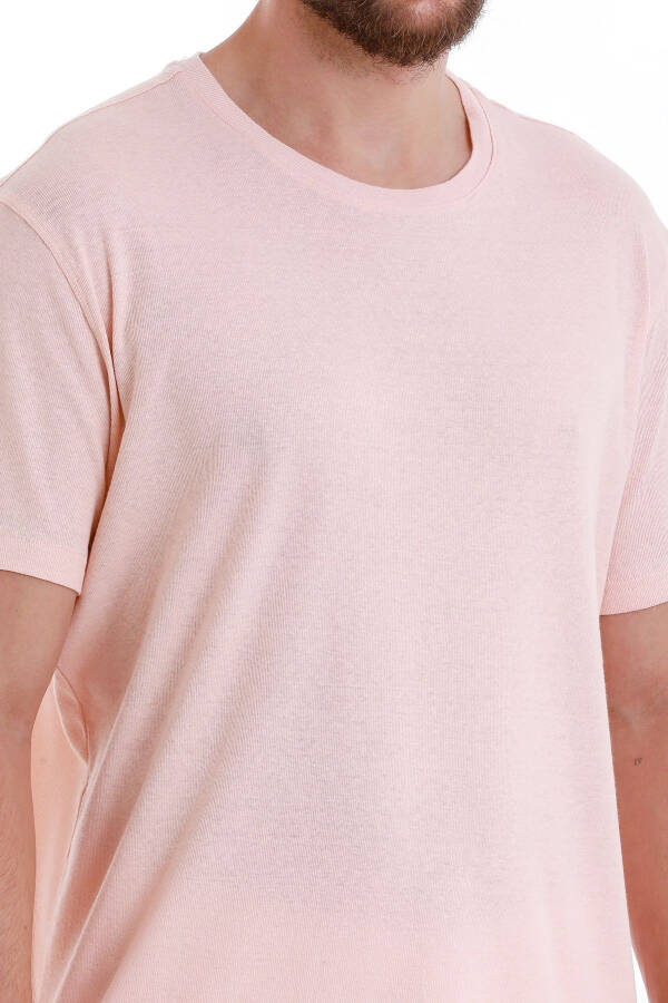 Pushti Regular Fit tekis velosiped yoqali zig'ir futbolka-P - 5