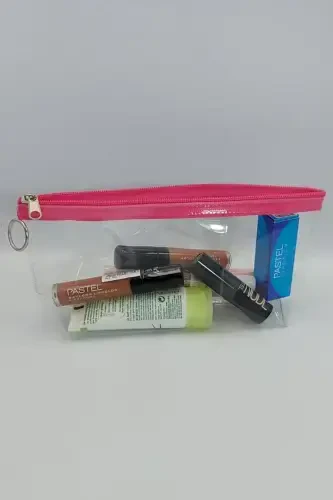 Pushti, Shaffof Uchburchak Kosmetik Sumkasi-Pushti_shaffof - TOGIN (1)