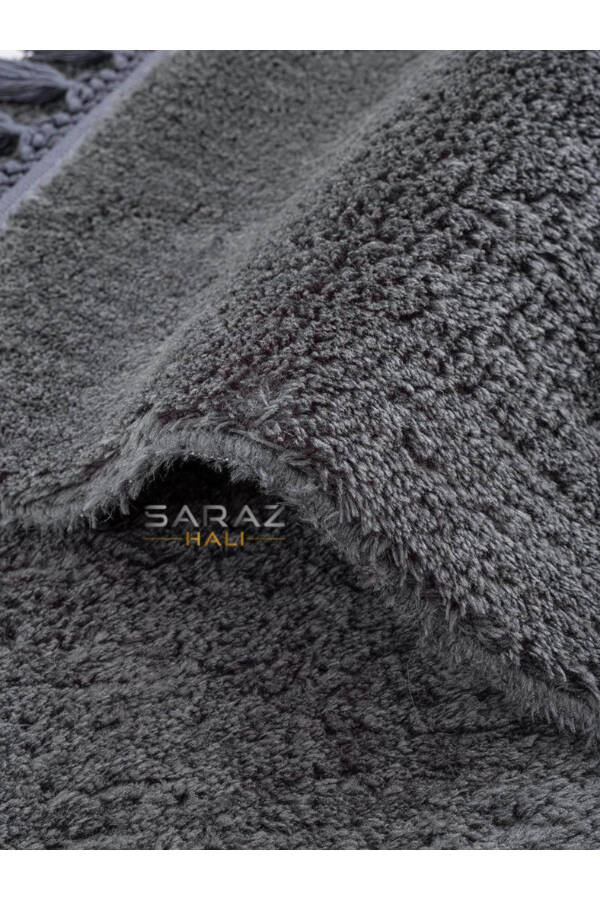 Пушистый коврик для ванной, 2 кисточки, моющийся, антрацитовый - 3