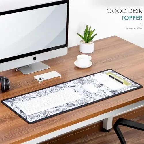 Black Large Extended Mouse Pad, Beautiful Flowers Plants, Waterproof Mouse Mat for Home and Office, Gaming Mousepad Laptop Keyboard Mat with Non-Slip Base, Stitched Edges (31.5