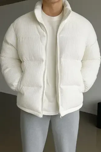 Пуховик из толстой вельветовой ткани - 1