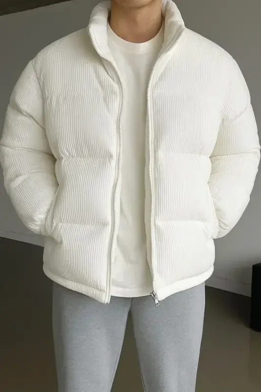 Пуховик из толстой вельветовой ткани - İLKCET MODA