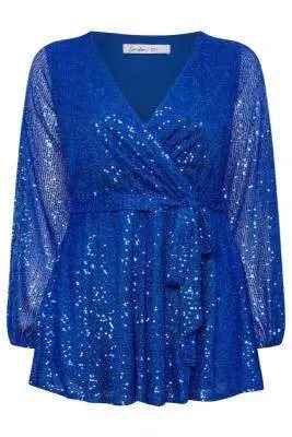 Пуховик с пайетками, большой размер, GLS24, синий - BÜYÜKBEDENIZ