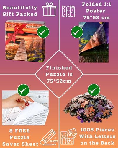 Puzzles for Adults 1000 Pieces - 20x30 in HD Quality Landscape 1000 Piece Puzzle for Adults & Families | Sturdy 2mm Adult Puzzle Pieces | 8 Jigsaw Puzzles Saver Sheets & Full-Sized 1:1 Poster Included - 6