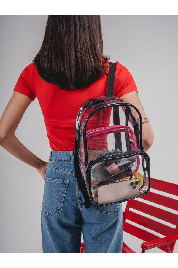 Pvc Kumaş Şeffaf Bölmeli Makyaj Çantası - Şeffaf Kadın Plaj Çantası - Su Geçirmez Kumaş - 3