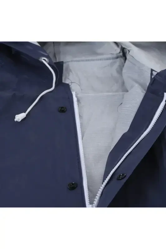 Pvc Raincoat Trench Coat Navy Blue-NAVY BLUE - 3