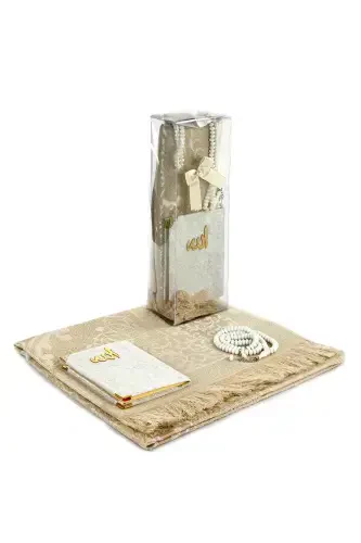 PVX qutili Namaz to‘plami – Kadifat qoplangan Yosin – Namozlik – Tasbeh – Oq rang - İHVAN (1)