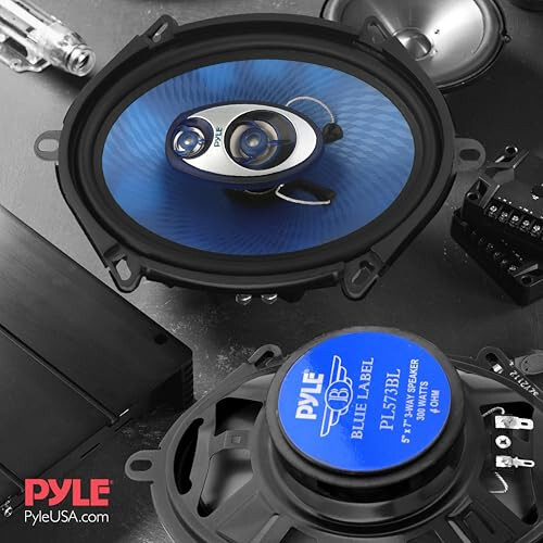 Pyle 5” x 7” Car Sound Speaker (Pair) - Upgraded Blue Poly Injection Cone 3-Way 300 Watts w/Non-fatiguing Butyl Rubber Surround 80-20Khz Frequency Response 4 Ohm & 1