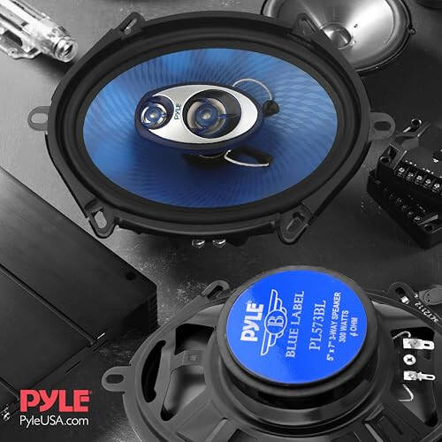 Pyle 5” x 7” Car Sound Speaker (Pair) - Upgraded Blue Poly Injection Cone 3-Way 300 Watts w/Non-fatiguing Butyl Rubber Surround 80-20Khz Frequency Response 4 Ohm & 1