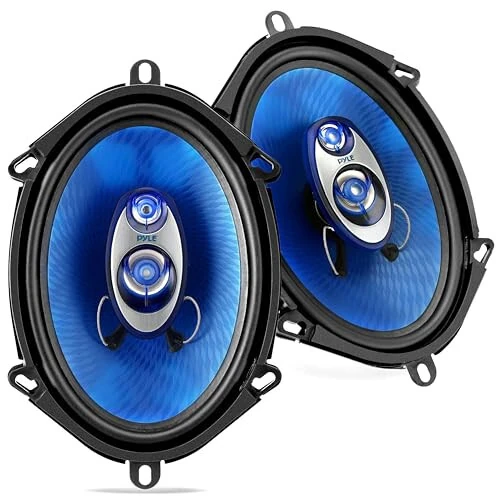 Pyle 5” x 7” Car Sound Speaker (Pair) - Upgraded Blue Poly Injection Cone 3-Way 300 Watts w/Non-fatiguing Butyl Rubber Surround 80-20Khz Frequency Response 4 Ohm & 1