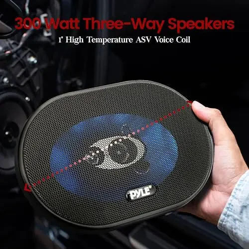 Pyle 5” x 7” Car Sound Speaker (Pair) - Upgraded Blue Poly Injection Cone 3-Way 300 Watts w/Non-fatiguing Butyl Rubber Surround 80-20Khz Frequency Response 4 Ohm & 1