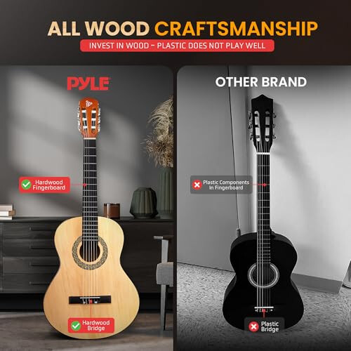 Pyle Beginner Acoustic Guitar Kit, 3/4 Junior Size All Wood Instrument for Kids, Adults, 36