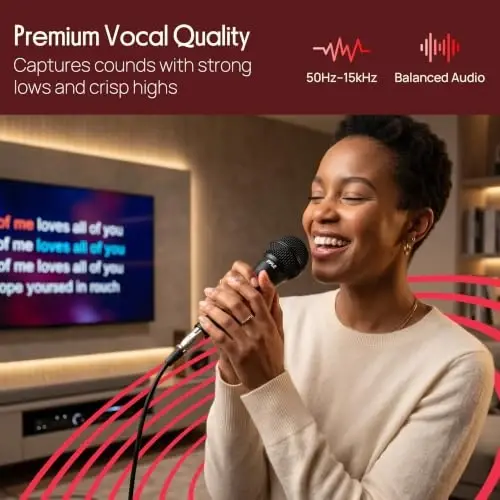 Pyle Dynamic Microphone | Cardioid Wired Karaoke Mic with 15ft Cable | Cardioid dynamic mic with 15-ft XLR cable, built-in pop filter, low-noise design, and durable metal construction - 2