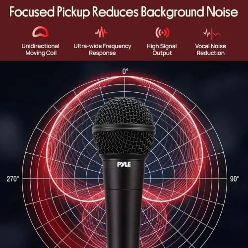 Pyle Dynamic Microphone | Cardioid Wired Karaoke Mic with 15ft Cable | Cardioid dynamic mic with 15-ft XLR cable, built-in pop filter, low-noise design, and durable metal construction - 3