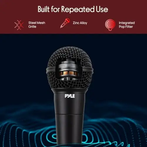 Pyle Dynamic Microphone | Cardioid Wired Karaoke Mic with 15ft Cable | Cardioid dynamic mic with 15-ft XLR cable, built-in pop filter, low-noise design, and durable metal construction - 5