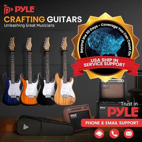 Pyle Full Size Electric Guitar Kit with 5W Amplifier, Gig Bag, Picks, Spare Strings, and Strap, ST-Style Beginner Guitar Bundle with 22 Frets, Paulownia Wood Body, Black - 7