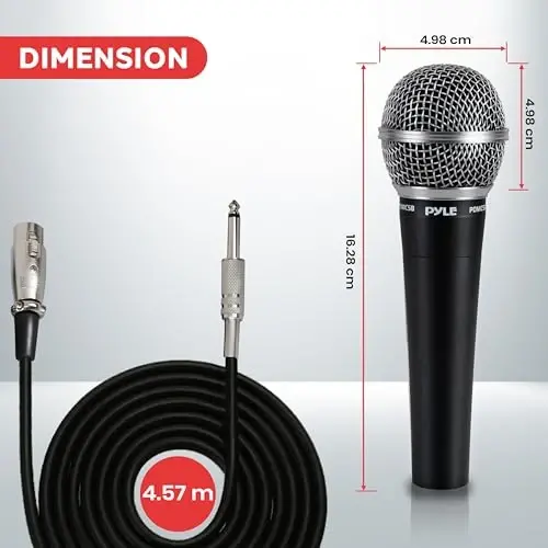 Pyle Handheld Microphone Dynamic Moving Coil Cardioid Unidirectional Includes 15ft XLR Audio Cable to 1/4'' Audio Connection (PDMIC58) - PYLE (1)