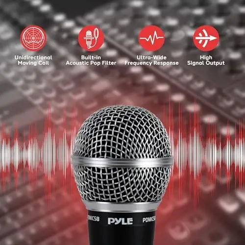 Pyle Handheld Microphone Dynamic Moving Coil Cardioid Unidirectional Includes 15ft XLR Audio Cable to 1/4'' Audio Connection (PDMIC58) - 3
