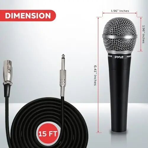Pyle Professional Dynamic Microphone - 2-Pack Unidirectional Handheld Mic with Built-in Pop Filter, High Signal Output, 15 ft. XLR Audio Cable, Ideal for Stage, Karaoke & Studio Performances - PYLE (1)