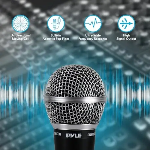 Pyle Qoʻlda Tutma Mikrofoni Dinamik Harakatlanuvchi Bobin Kardiyoid Bir Yoʻnalishda 15 futlik XLR Audio Kabelidan 1/4'' Audio Ulanishiga (PDMIC58) - 3