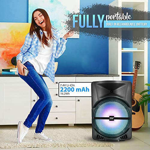 Pyle Wireless Portable PA Speaker System - 800W Powered Bluetooth Indoor & Outdoor DJ Stereo Loudspeaker with MP3 AUX 3.5mm Input, Flashing Party Light & FM Radio-PPHP1244B,Black - 5