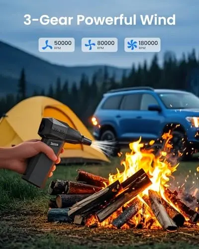 Пылесос Zezzofan сжатым воздухом, 180000 об/мин, мини-электрический воздуходувка, мощный вентилятор, 3 регулируемые перезаряжаемые беспроводные воздушные щетки для клавиатур, дома, улицы, удаления пыли, дождя и снега. - 3