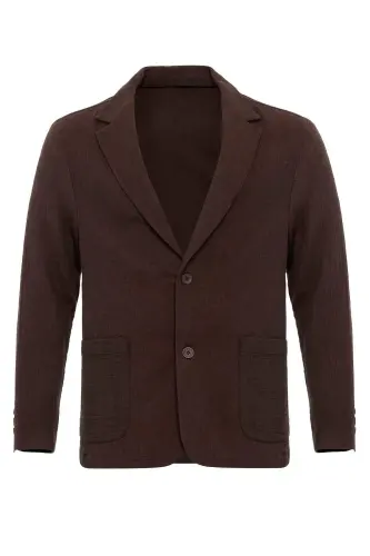 Qahva Astarsiz Torvali Erkak Blazer Kurtka-Qahva - 6