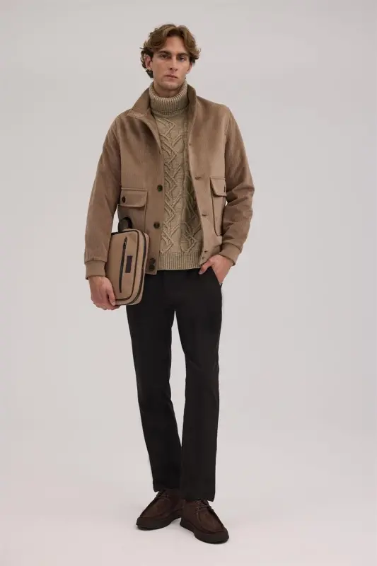 Qahva Comfort Fit Hakim Yoqa Kadife Mont - 2