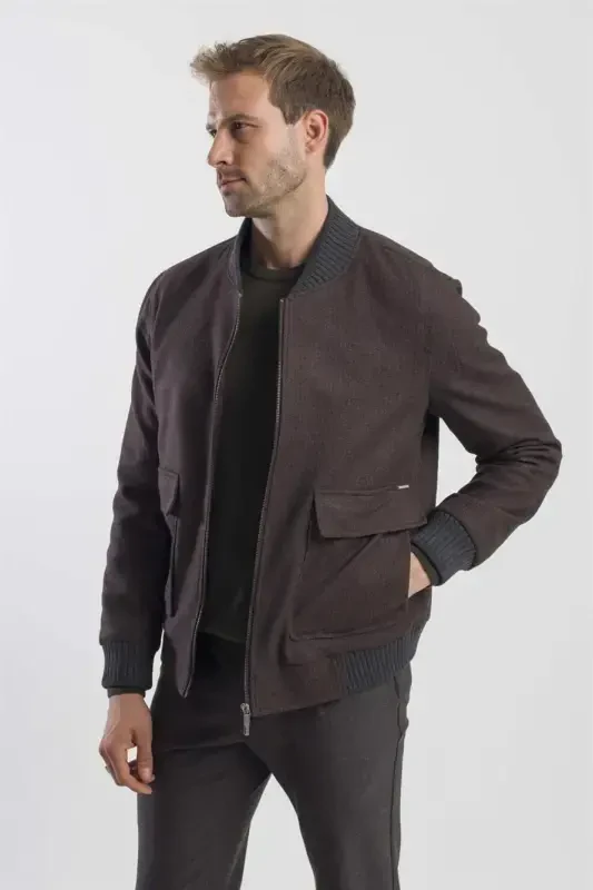 Qahva Comfort Fit Kollej Yoqali Chiziqli Ko'ylagi - 3