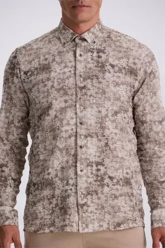 Qahva naqshli tugmachali yoqa Comfort Fit ko'ylak - 3