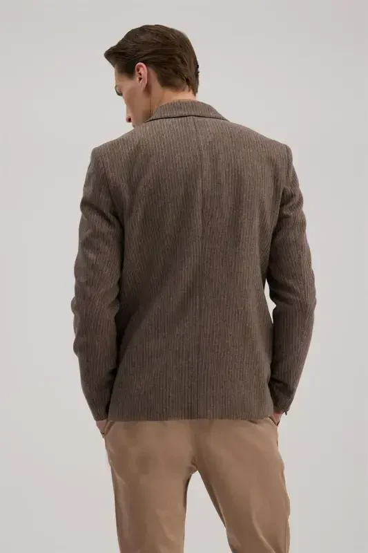 Qahva Slim Fit Barberi Yoqali Chiziqli Kurtka - 4