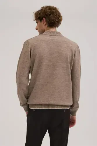 Qahva Slim Fit Fermuarli Trikotajli Ko'ylak - 4