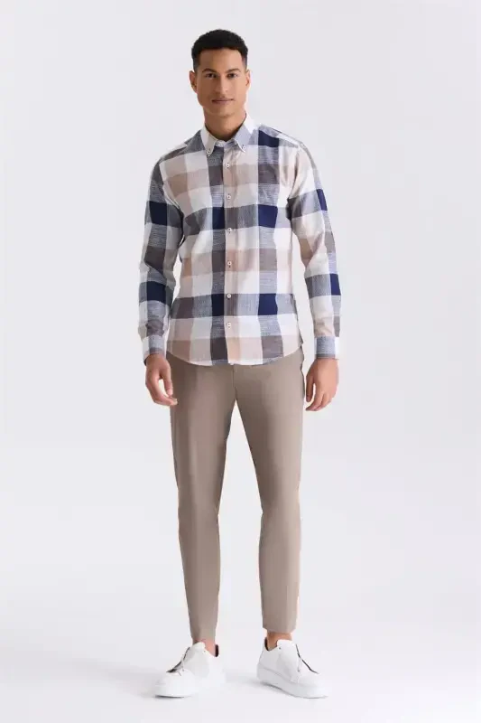 Qahva Slim Fit Katakli 100% Paxta Ko'ylak - 2