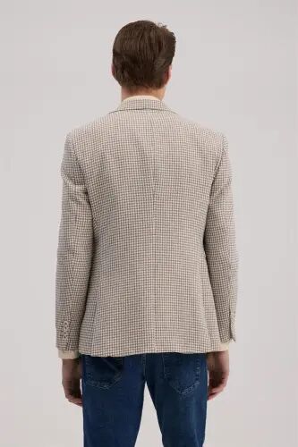 Qahva Slim Fit Uchli Yoqa Zig'ir Sport Pidjak - 4