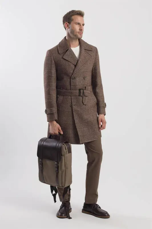 Qahva Slim Fit Yelkanchi Yoqali To'rtburchak Jun Palto - 2