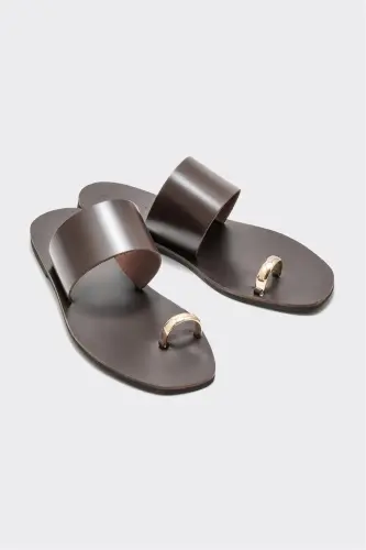 Qahva Teri Ayollar Oyoq Barmoqlari Oralig'idagi Shlyapalar - ELLE SHOES (1)