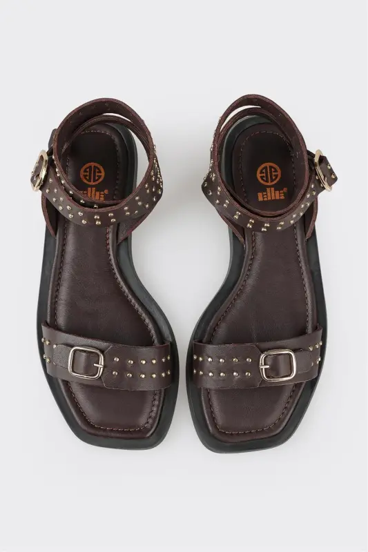 Qahva Teri Ayollar Tekis Sandal-Qahva - 4
