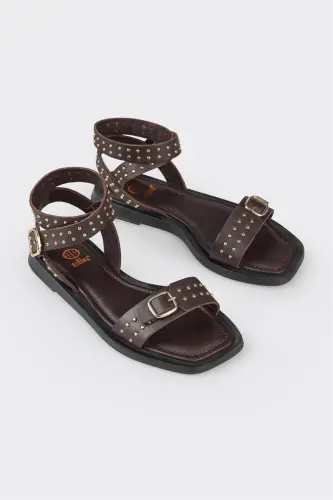 Qahva Teri Ayollar Tekis Sandal-Qahva - ELLE SHOES (1)