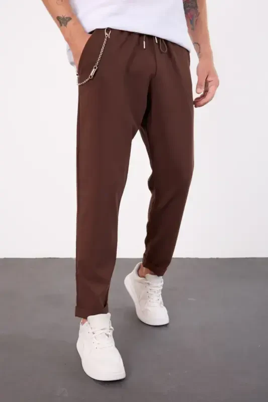 Qahva Yengil Keng Kesimli Mavsumiy Jogger Shim - JIGARRANG - İLKCET MODA