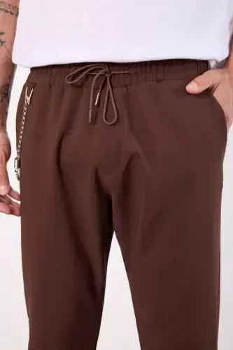 Qahva Yengil Keng Kesimli Mavsumiy Jogger Shim - JIGARRANG - 6