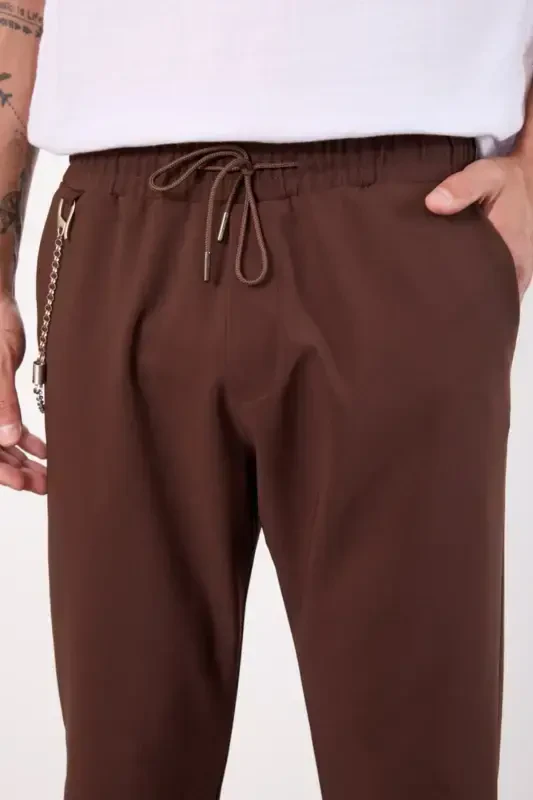 Qahva Yengil Keng Kesimli Mavsumiy Jogger Shim - JIGARRANG - 6